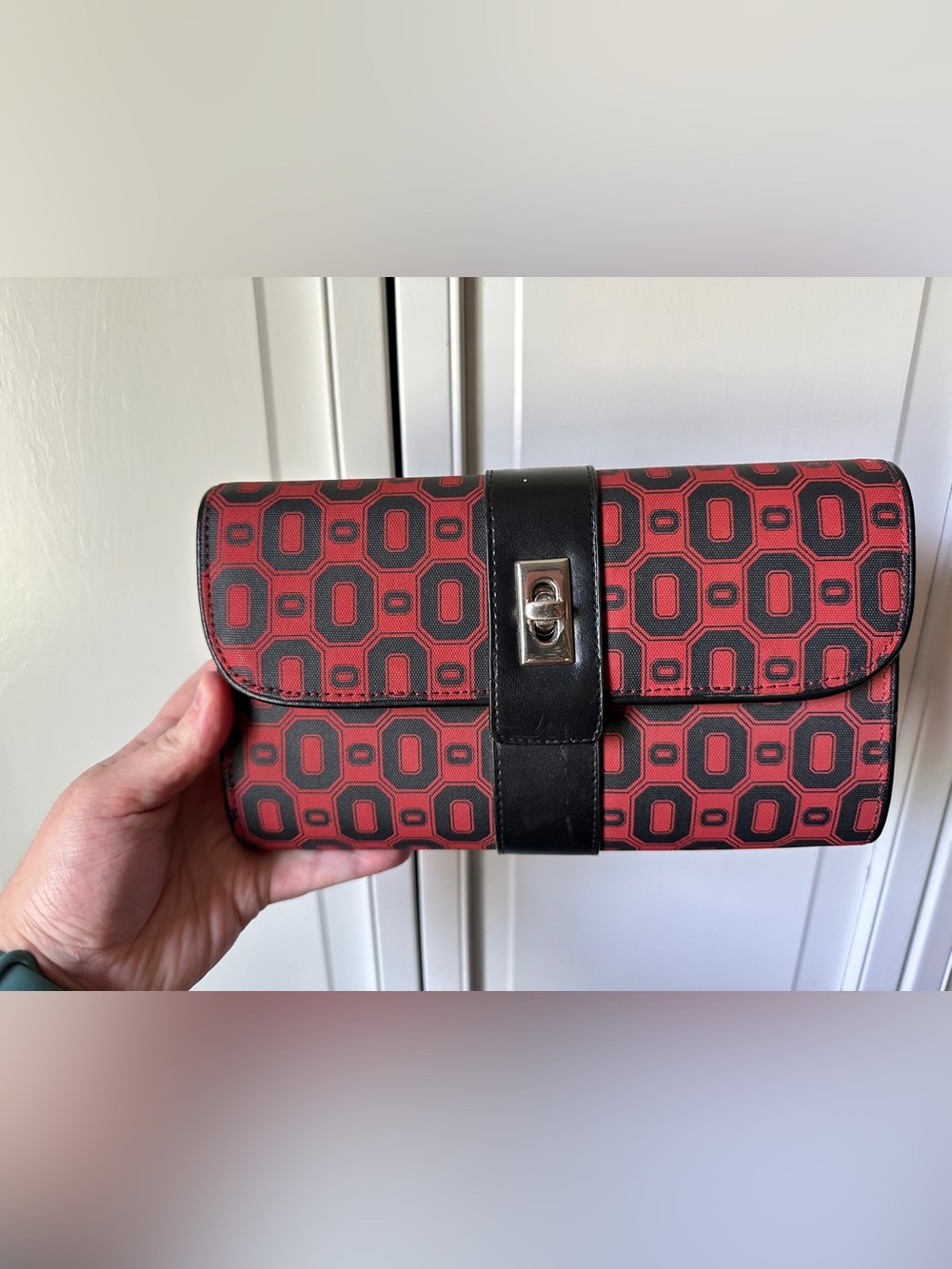 Block O- The Ohio State University Scarlet & Black Leather-Trim Clutch